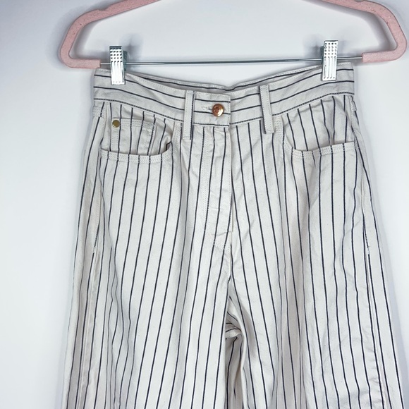 Manoush Striped Pants Cream Black High Rise Flare Leg Neutral Pinstripe Size 2 - Picture 3 of 12